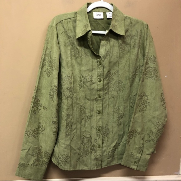 Baxter & Wells Green Embossed Washable Suede Button Front Shirt Size XL NWT - Picture 1 of 6